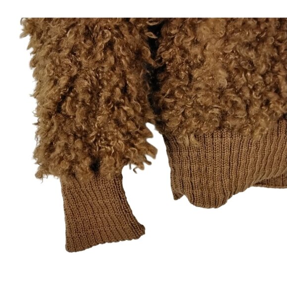 Wild Fable Womens Sherpa Bomber Jacket XS Faux Fur Camel Brown Full-Zip Stylish - Picture 8 of 10